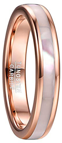 VAKKI 4mm Rose Gold Tungsten Rings for Women Mother of Pearl Shell Inlay Wedding Ring Bands Size R