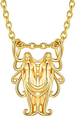 GoldChic Jewelry Gemini Necklace For Women, 18K Gold Plated Gem Pendant 12 Zodiac Sign Jewellery Gifts