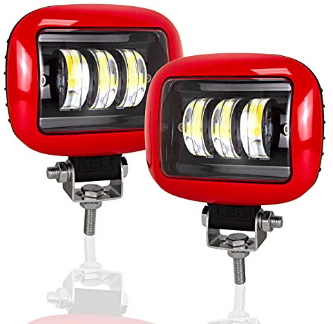 AUXTINGS 2 Stück 5 Zoll 27W LED Arbeitsscheinwerfer 6D Objektiv Quadrat Rot Offroad Fahren Nebelscheinwerfer Lichter für 4x4 4WD LKW Auto ATV UTV SUV Anhänger