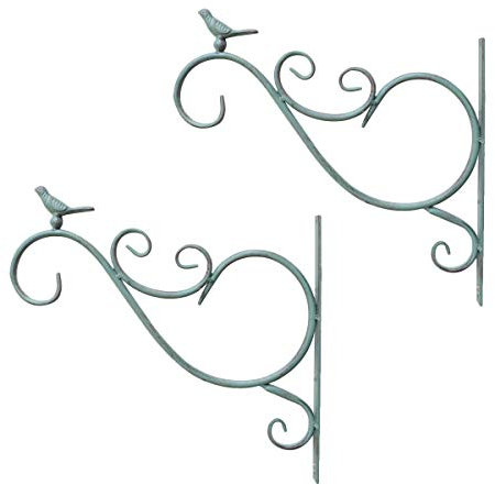 TentHome Vintage Blumenampelhalter Blumenampelhaken Wand 2 Stück Wandhalterung hängende Halterung Pflanze Haken mit Vogel Figur für Blumentopf, Blumenampel, Hängekörbe, Windspiele, Laternen, grün