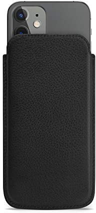 WIIUKA Hülle für iPhone 12 mini, Lederhülle extra Dünn, Deutsches Premium Leder, Design Handyhülle Tasche Schwarz