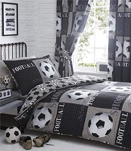 Homemaker 3D-Fußball-Bettwäsche-Set für Einzelbett, Bettbezug und Kissenbezug, Schwarz