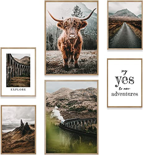MUUDLY® Poster Set Schottland – 6 moderne Wandbilder mit Naturmotiven (2×A3, 4×A4) – Stilvolle Bilder fürs Wohnzimmer, Schlafzimmer – Landschafts-Deko ohne Rahmen