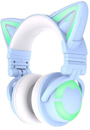 YOWU RGB-Katzenohr-Kopfhörer CE kabelloses 5.2 faltbares Gaming-Headset (3G, Blau)