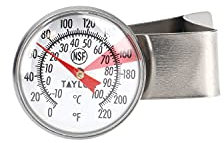 Taylor Frothy Milk Thermometer for Coffee, Instant Read Accurate Catering Grade Temperature Probe with Clip and Holder, Stainless Steel, White