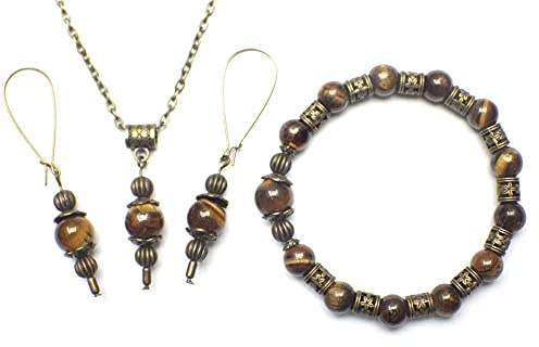 Vintage Schmuckset für Damen in Bronze Antik Optik mit Halskette, Armband und passenden Ohrringen