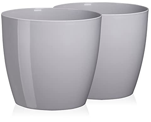 Tymar Blumentopf, 2er-Pack, Runde Form, Übertopf (Grau, ø 18 cm)