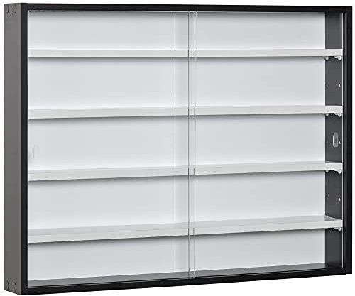 HOMCOM Vetrinetta Moderna per Collezionismo 5 Ripiani, Bacheca Portaoggetti con Mensole Regolabili, 80x9.5x60cm, Nero e Bianco