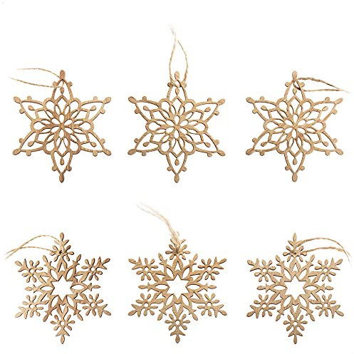 com-four® 6X Tannenbaumschmuck Holz-Anhänger Set - Weihnachtsbaumschmuck zum Dekorieren - Christbaumschmuck im Schneeflocken-Design