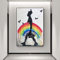 Regenbogen Regen Mann Vögel Hut Kunst Leinwand Malerei Straße Graffiti Banksy Moderne Wandbild für Wohnzimmer Wohnkultur 30x40cm (12x16inch) Ungerahmt