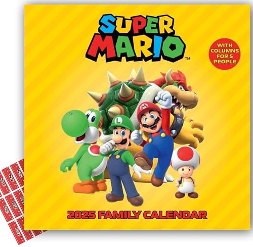 Super Mario Calendar 2025 Family Organiser Wall Planner Gift Present with Free Organising Stickers