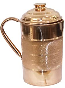 Universal Hub® Wasserkaraffe, Wasserkrug aus reinem Kupfer, Krug mit Deckel, Kupferbecher, Ayurveda-Kupferkrug, Wasserkrug, Moscow Mule, Kupferbecher, Trinkgeschirr, Glas, Kupferkrug, Trinkflasche