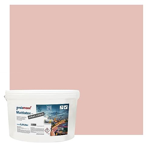 Preismaxx Mattlatex Farbe für Innen urban colors, bunte Wandfarbe Latexfarbe matt, rot, rosenquarz, rose quartz 10L