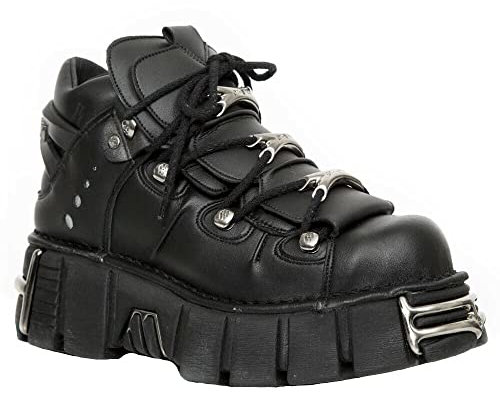 New Rock Stivaletti Unisex con Zeppa M-106-VS1 in Pelle Vegana Nera Metallizzata Stile Gotico Punk Rock 4