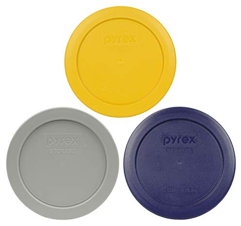 Pyrex 3 Lid Bundle 7200-PC 2-cup in Butter Yellow, Jet Gray, and Blue Made in the USA