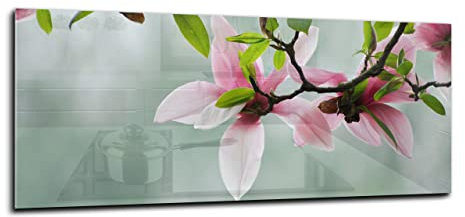 Canvasfly 100x40 Wandpaneele für Küche Deko-Spritzschutz für Küchenrückwand Glas Bilder Gehärtet Küchen-Deko Glasplatte aus Vorgespanntem Glas Küchenrückwandplatte Blume