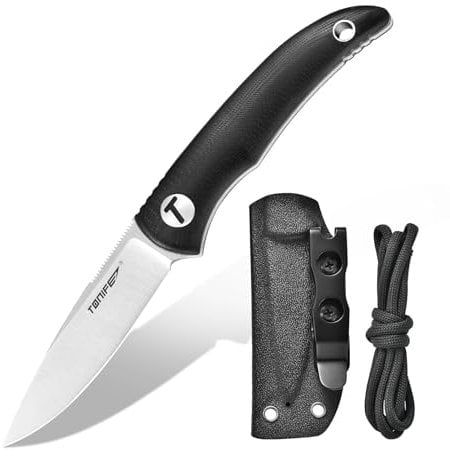 TONIFE Nova Neck Knife mit Scheide Lanyard und Clip, 68mm Feststehendes Klinge Kleine Hals Messer Neck Knife für Outdoor Edc (Schwarz+Satin)