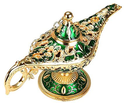 Legende Aladdin Magic Genie Lampe, Arabian Nights Wishing Lamp Vintage Tabletop Decor Home Tischdekoration Geschenk Sammlerstück (Grüngold)