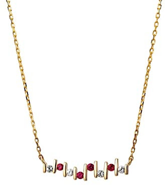 Lieson Halskette Anhänger Damen, 18K Gold Kette Damen Geometrie 0.16ct Rubin mit Diamant Anhänger Halskette Hochzeit Gold Charms