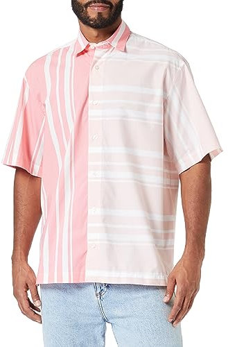 United Colors of Benetton Camicia 5WWYUQ01Q, Rosa a Righe Bianche 902, S Uomo