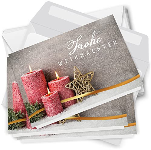 10 Weihnachtskarten Grußkarten zu Weihnachten - Klappkarten mit Umschlägen - Frohe Weihnachten Kerzen Stern modern