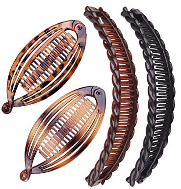 Kämme Bananenclip Fischschwanzhaar 4pcs Haar für dickes Clip Clincher Zubehör Bananenkämme Doppelhaarwerkzeug Mädchen für Frauen Set Curly Vintage Clips Haarpflege Streuhaar (multicolor, One Size)