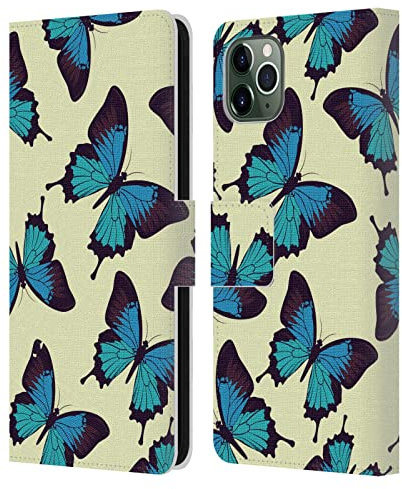 Head Case Designs Azul Patrón de Mariposa Carcasa de Cuero Tipo Libro Compatible con Apple iPhone 11 Pro MAX