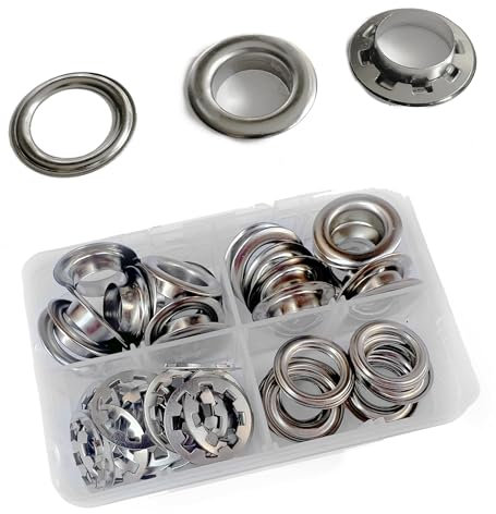 RERI Ösen-Set Silber Φ14mm Ösen-Set mit Ösen-Einstellwerkzeug für Schnürsenkel, Kleidung, Rucksack, Schuhleder