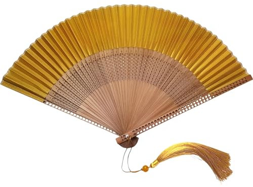 GFM® Bamboo and Silk Handheld Folding Chinese Hand Fan Fans for Summer, Wedding, Party Favour - Golden Yellow- (FLSLK-MR-C-F78-SN-SN)