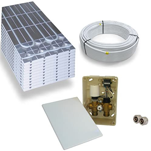 Warmwasser Trockenestrich Fußbodenheizung HoWaTech DRY Komplett Set 5/10m² Dämmplatte 30mm EPS WLG 035 DEO und E-Regelbox für bauseitigen Thermostat, Heizfläche:5.00m²