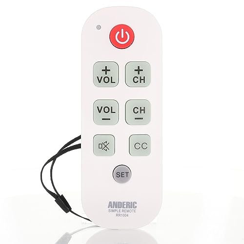 Anderic Easy Big Button Universal TV Remote Control. Easy to Use, Learning, Glow Keys - Television & Cable Box Controller, Perfect for Assisted Living Elderly Care - White - RR1004