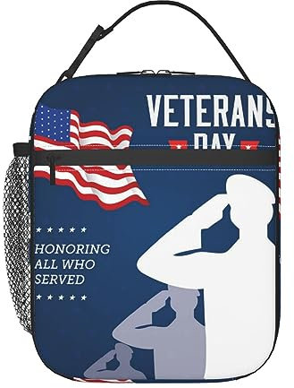 Isolierte Lunch-Tasche, wiederverwendbare Lunchbox, Vintage, Happy Veterans Day Druck, Lunch-Tasche, Kühltasche, Mahlzeitentasche für Männer und Frauen
