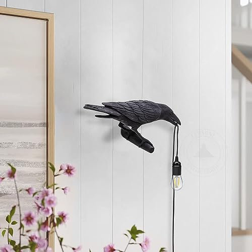 Schwarze Vogel-Wandlampen, Harz, Krähe, Schreibtisch-LED-Lampe, E27-Sockel, moderner Rabe, Art-Deco-Nachttischdekor, Plug-in-Cord-Wandlampen für Schlafzimmer, Büro, Studentenwohnheim (Pack 1)