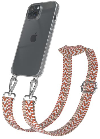 EAZY CASE Handykette - Verstellbares Taschenband kompatibel mit iPhone 15, Schulterriemen, Handykordel mit Silikon Hülle, Umhängetasche, Blau Rot Silber