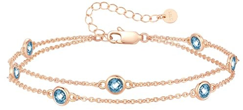LOUISA SECRET Femmes bracelet stratifié Pierre de roulement pendentif femmes fille double chaîne 925 bracelet en argent sterling, cadeau d'anniversaire de Noël pour la mère de la petite amie