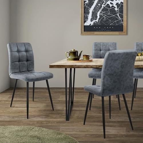 ML-Design Set 4X Sillas de Comedor Antracita con Respaldo, Asiento Ergonómico Acolchado Tapizado de Polipiel con Patas de Metal Sillón de Diseño Moderno para Mesa de Salón, Escritorio o Cocina