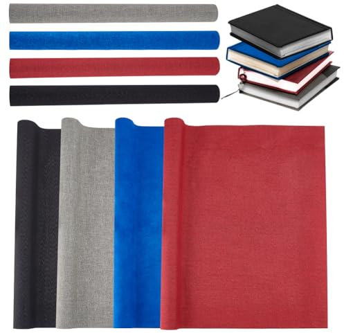 OLYCRAFT 4 Blatt 100x43cm Buchbindetuch Kunstleder Stoff Bucheinband Mit Papierrückseite Bucheinband DIY Bucheinband Schutzhülle Für Buchbindung Scrapbooking DIY Handwerk – 4 Farben