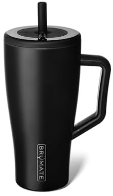 BrüMate Era Trinkbecher mit Griff und Strohhalm, 100 % auslaufsicherer, isolierter Becher mit Deckel und Strohhalm, aus Edelstahl, Becherhalter-freundlicher Boden, 850 ml, Mattschwarz