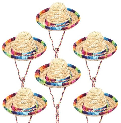 Fadcaer 6 Piezas Mini Sombreros Mexicanos, Mini Gorros Mexicanos Sombreros de Paja Mini Sombreros Divertido de Fiesta Cinco De Mayo Sombrero para Carnaval Verano Tema Mexicano Fiesta Decoración