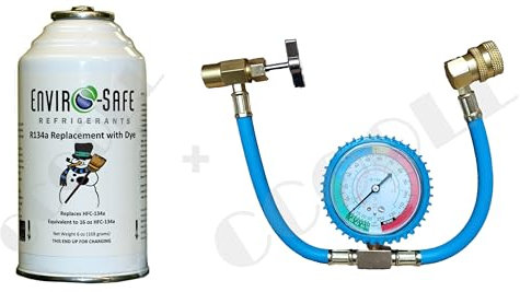 R134a Kältemittel Ersatz für R134a mit Leckerkennung Replacement Refrigerant with red Dye - 6 oz (R134a+Füllschlauch)