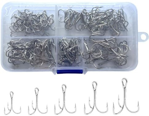HOUSON 120 PCS fishing hooks, treble hooks, fishing hooks, treble hooks, carbon steel for sea fish, with barbs, size 2#, 4#, 6#, 8#, 10#