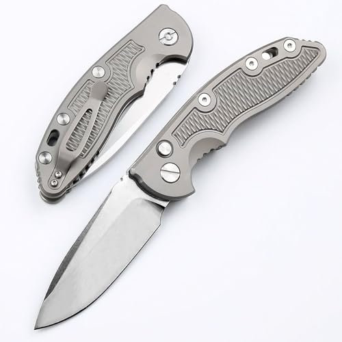 Joa Couteau de poche pliant en métal - Couteau EDC - Petit couteau d'extérieur - Titane TC4 CPM - Couteau portable - Couteau de camping - Couteau de chasse - Argenté - Avec clip