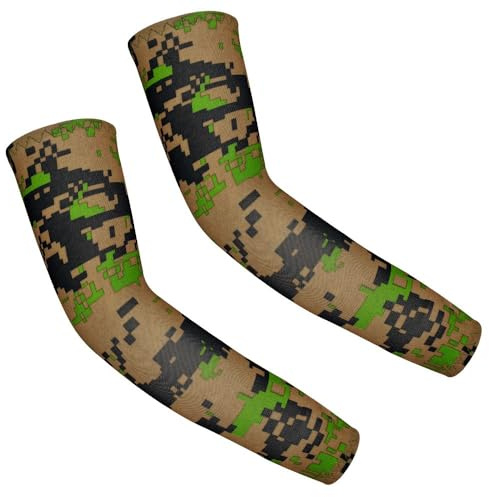 Whakano 1 Paar Armmanschetten für Kinder,Arm Ärmel UV-Schutz,Atmungsaktive Sonnenschutz Armstulpen,Ärmlinge für Junge und Mädchenn Radfahren Laufen Baseball Outdoor Sport,Camo-Grün,M(8-10 Jahre alt