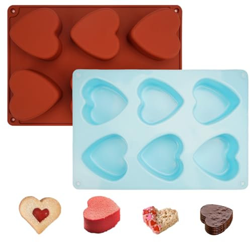 2 Stück Herzform Silikon, Silikonform in Herzform 6 Mulden, Silikonform Herzen, Antihaftbeschichtet Herzbackform Klein, Silikonform Heart, Herzförmige Silikonform für Schokolade, Gelee, Cupcake