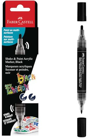 FABER-CASTELL 285598 - Marqueur acrylique Shake&Paint Black Edition, stylo acrylique noir, marqueur avec 2 pointes rondes (3 mm et 1 mm)
