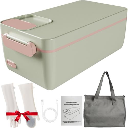 Fiambrera con calefacción eléctrica, 3200mAh, lonchera autocalentable inalámbrica con pantalla LCD, forro de acero inoxidable extraíble, guantes, 40W, no requiere agua, calentador de almuerzo(Green)