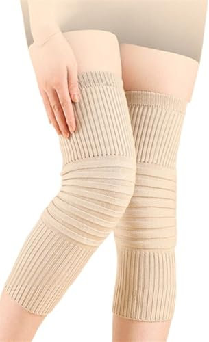 Winter-Knieschutzpads 1 Paar Unisex-Kniewärmer aus Kaschmir, Wolle, Kniebandage, Winter, warm, Thermo-Knieschutzhülle for Damen und Herren, Schmerzlinderung Anti-Rutsch Knieschoner(Beige,L(55-80kg))