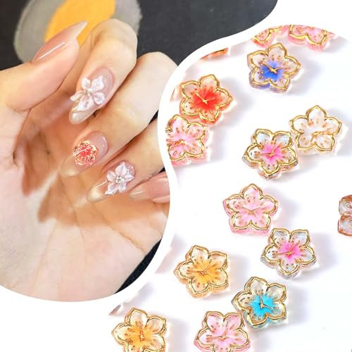 200 Stück Nagelschmuck Blume, Flacher Charms Nägel aus Harz 3D Gemischte Blume Nagelzubehör Bunte Blume Nägel Charms für Nageldeko,DIY Nagelkunst