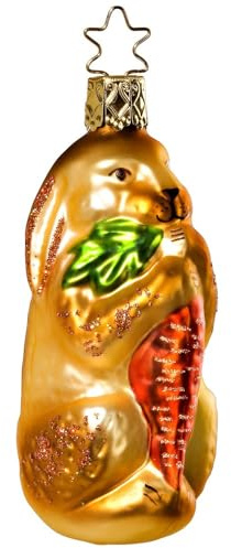 Christbaumschmuck Hase mit Karotte 9,5cm - Glas Figur zum Aufhängen - mundgeblasen & handbemalt - Weihnachtsbaum Anhänger für Weihnachten - Christbaumanhänger & Weihnachtsbaumschmuck - Tiere Braun