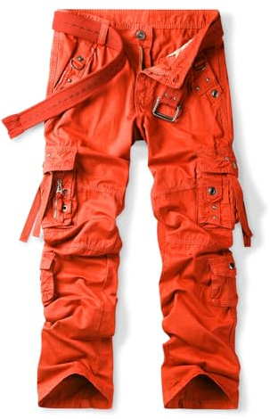 Aeslech Herren-Cargohose aus Baumwolle, leger, Baggy, Arbeitshose, Wandern, Reisen, mit Taschen, lockere Passform (kein Gürtel)